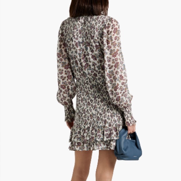 VERONICA BEARD Saera shirred floral-print crepe de chine mini dress sz 6 - Picture 2 of 5